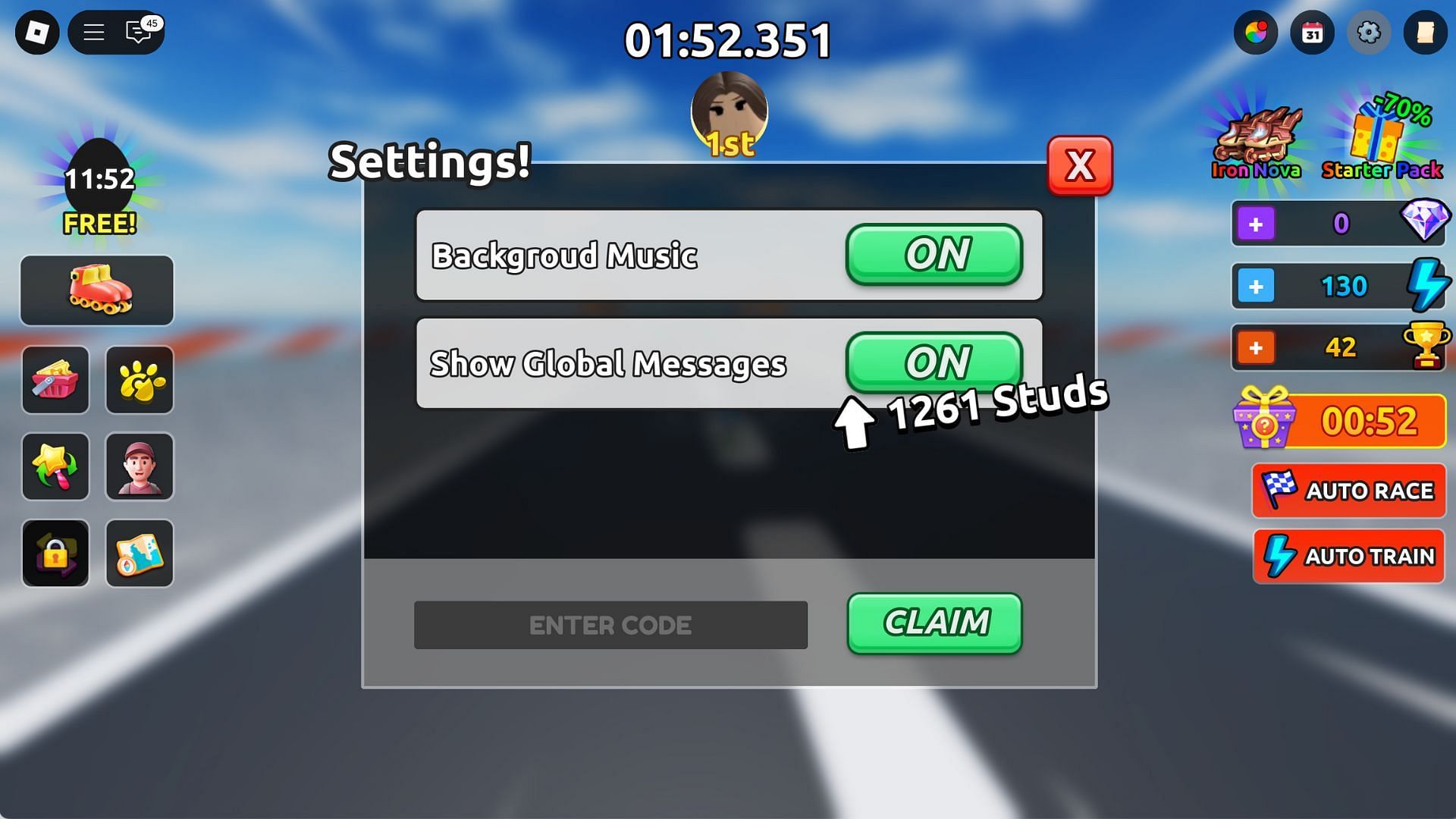 Redeem the active code (Image via Roblox)